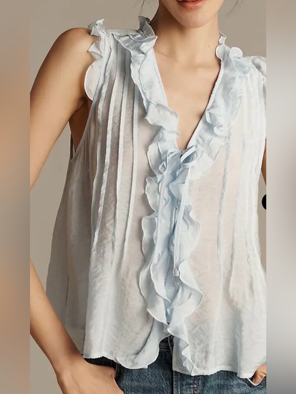 Anthropologie Sleeveless Ruffle Top in Nantucket Blue